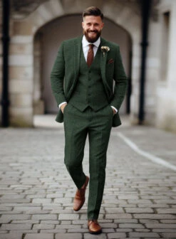 Bottle Green Herringbone Tweed Suit