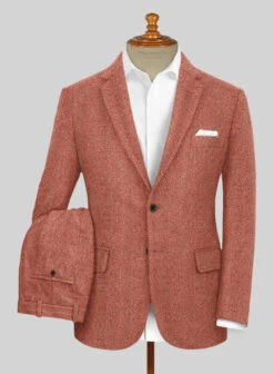 Naples Wide Herringbone Caramine Pink Tweed Suit