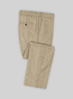 Naples Wide Herringbone Dark Beige Tweed Pants