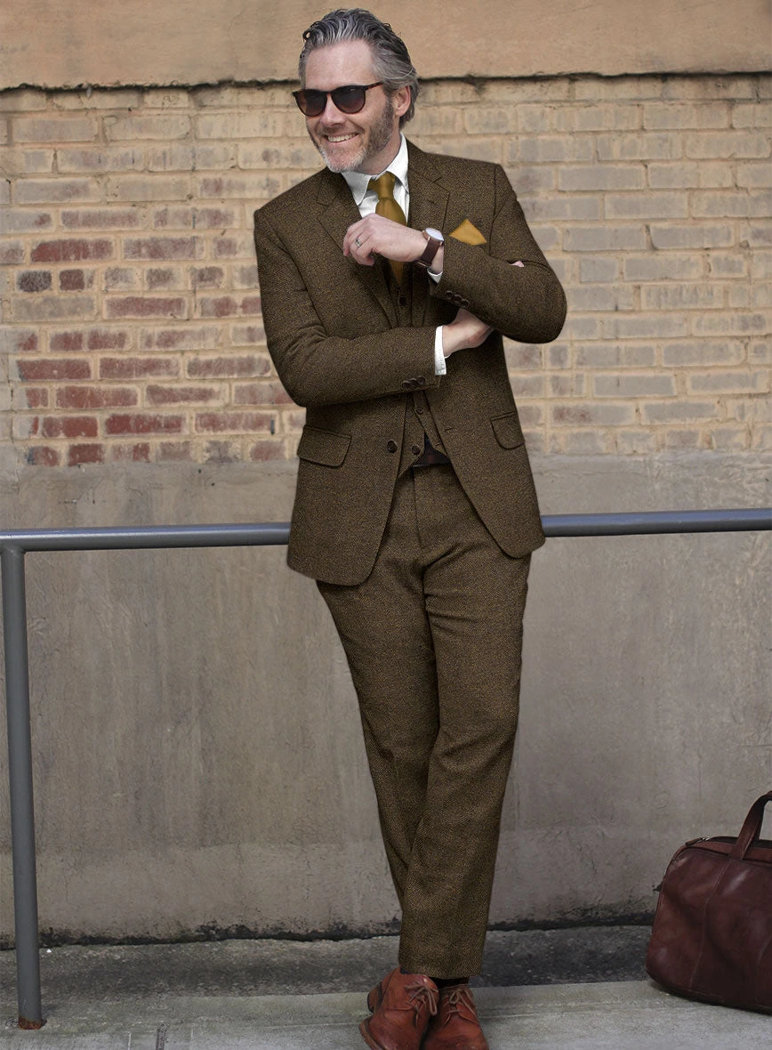 Bottle Brown Herringbone Tweed Suit - Image 2