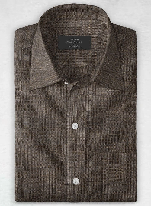 European Dark Brown Linen Shirt