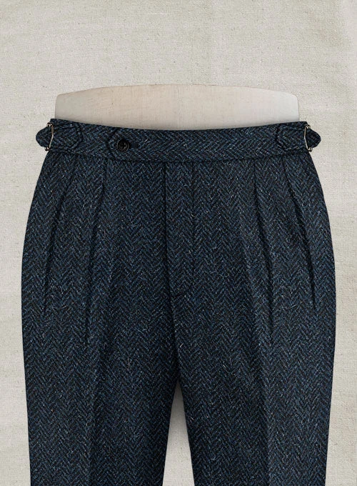 Harris Tweed Dark Blue Herringbone Highland Trousers - Image 3