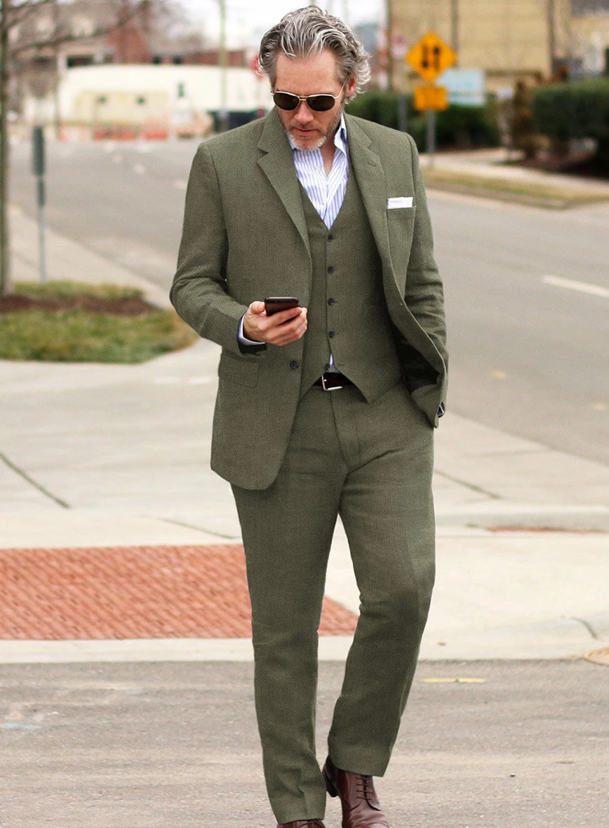 Italian French Green Linen Suit - Image 2