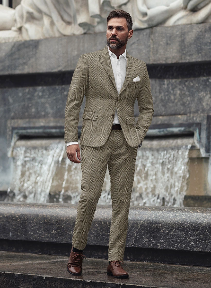Italian Highlander Stone Beige Herringbone Tweed Suit - Image 2