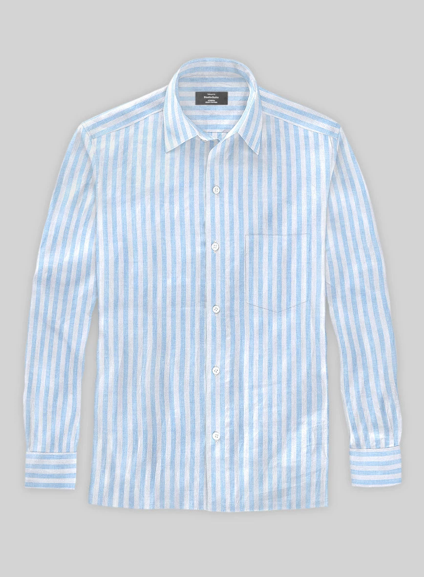 Italian Linen Mabel Blue Awning Stripe Shirt - Image 2
