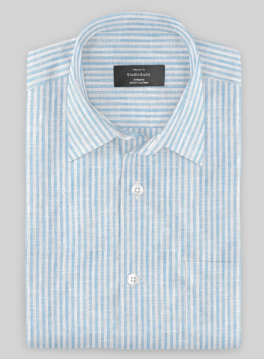 Italian Linen Mabel Blue Bengal Stripe Shirt