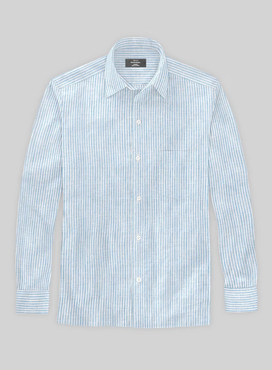 Italian Linen Mabel Blue Bengal Stripe Shirt - Image 2