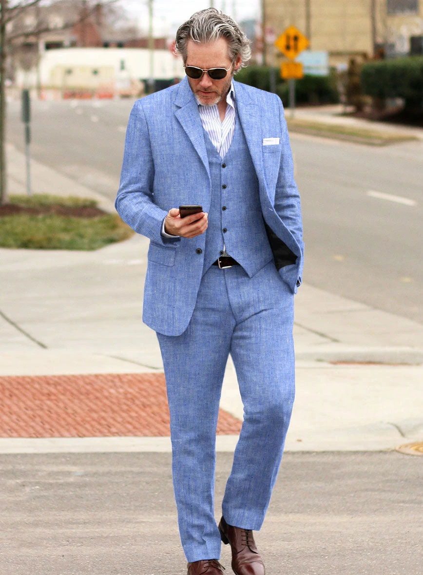 Italian Nile Blue Linen Suit - Image 2