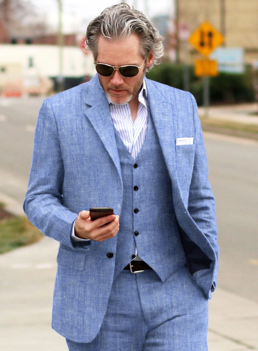 Italian Nile Blue Linen Suit - Image 4