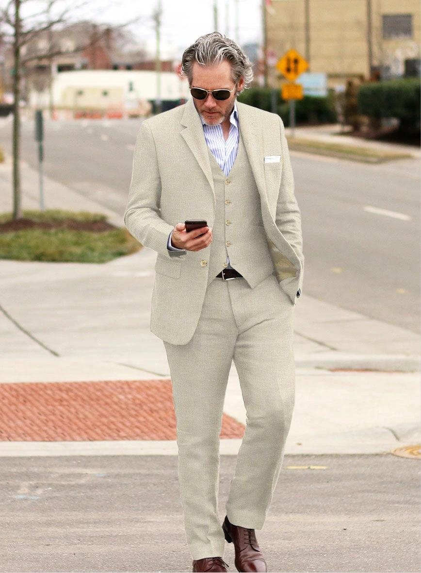 Italian Prato Beige Linen Suit - Image 2