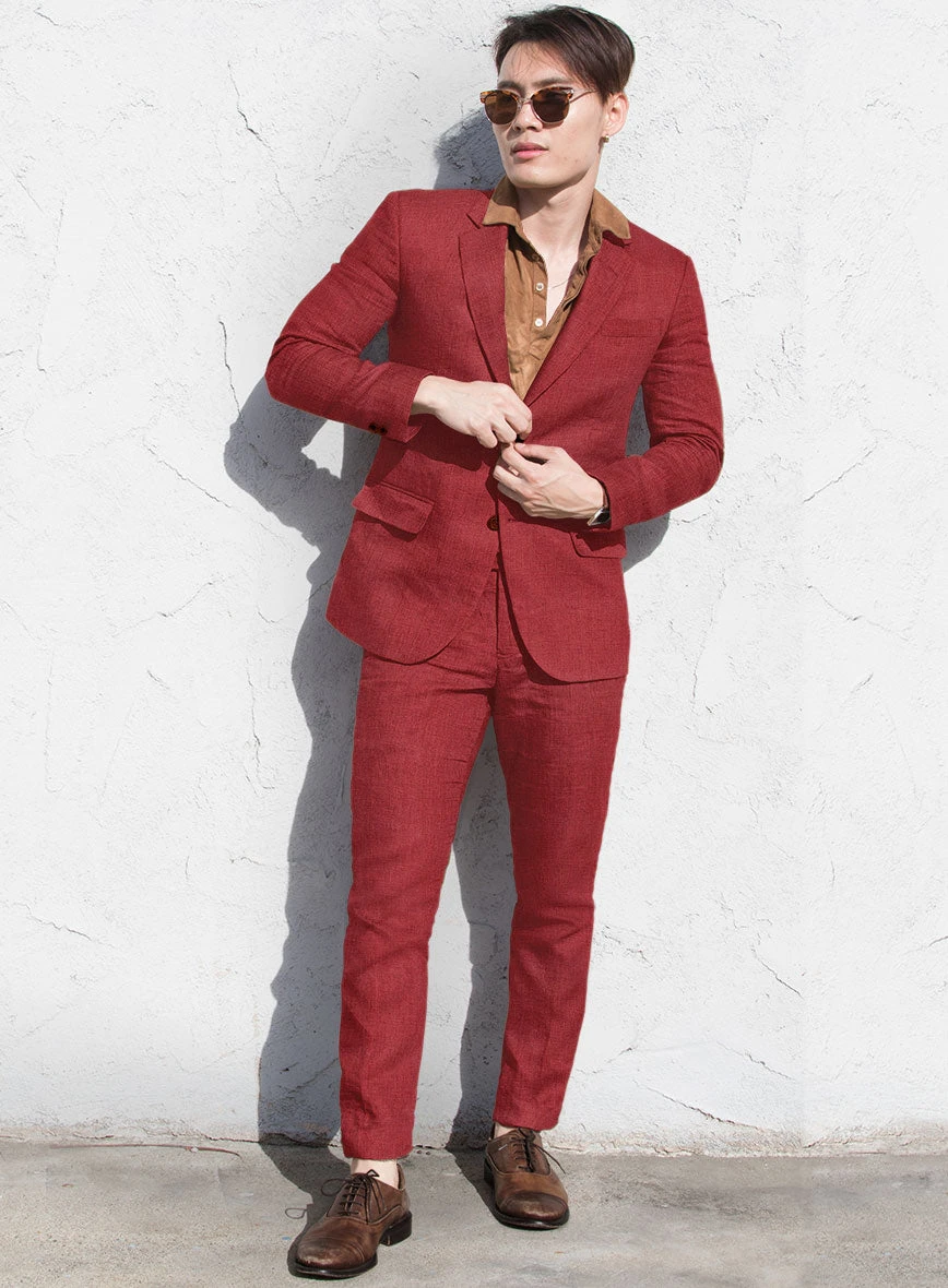 Italian Prato Burgundy Linen Suit - Image 2