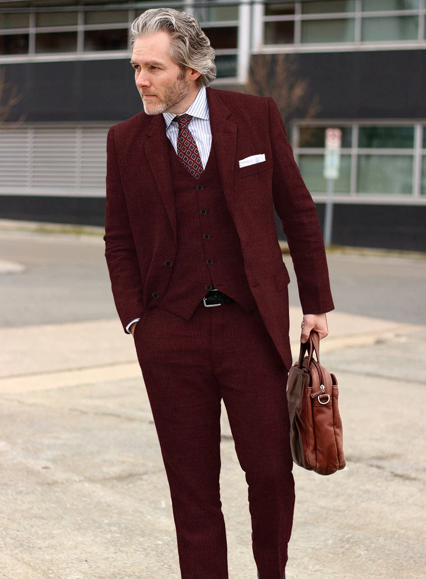 Italian Prato Maroon Linen Suit - Image 2