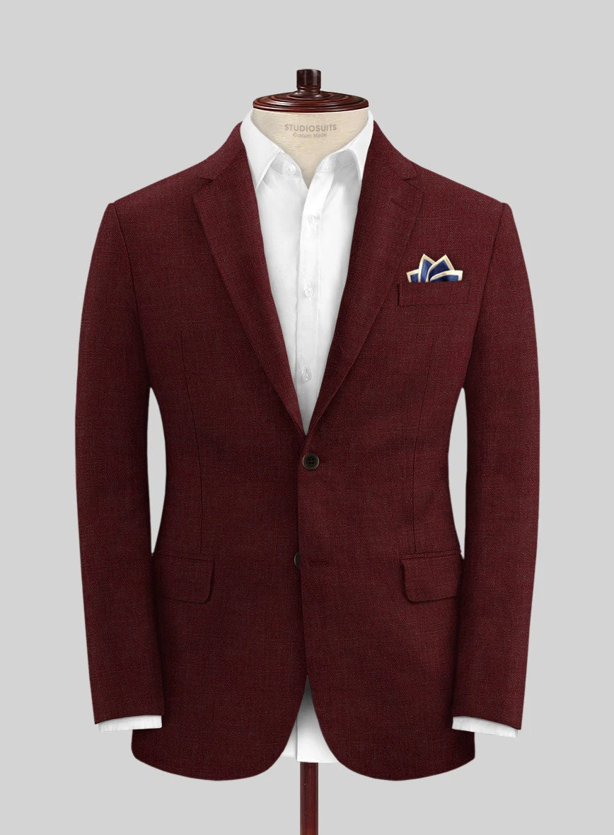 Italian Prato Maroon Linen Suit - Image 3