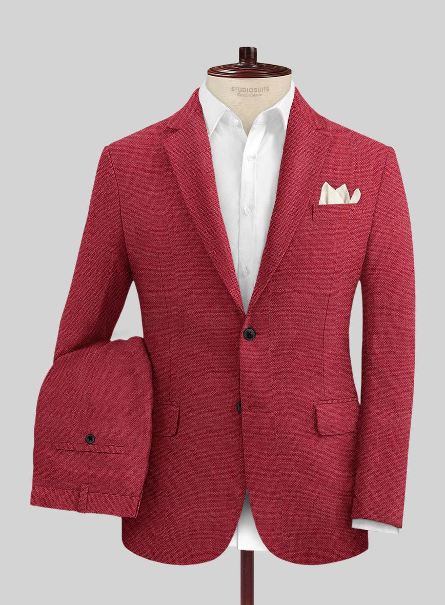 Italian Prato Red Dobby Linen Suit