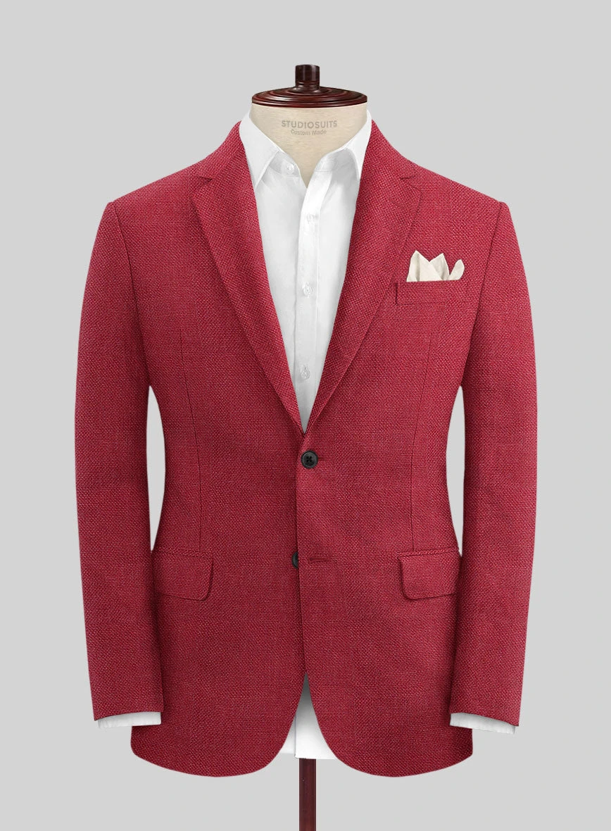 Italian Prato Red Dobby Linen Suit - Image 3