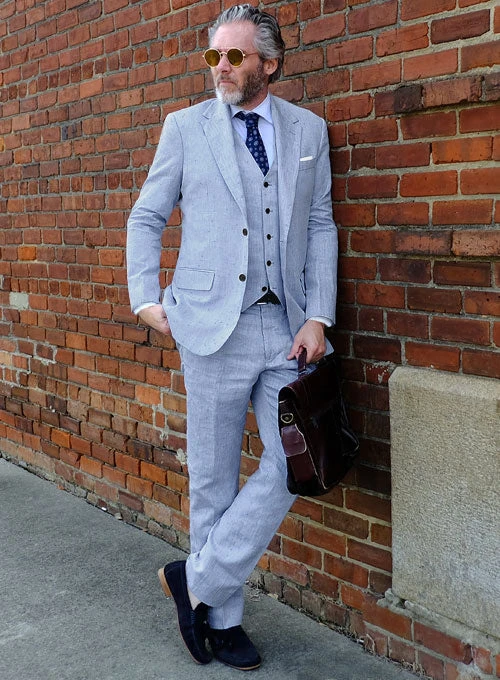 Italian Sky Blue Linen Suit - Image 2