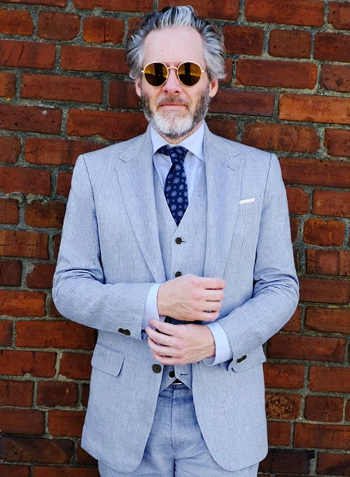 Italian Sky Blue Linen Suit - Image 5