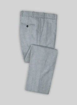 Italian Wide Herringbone Light Blue Tweed Pants