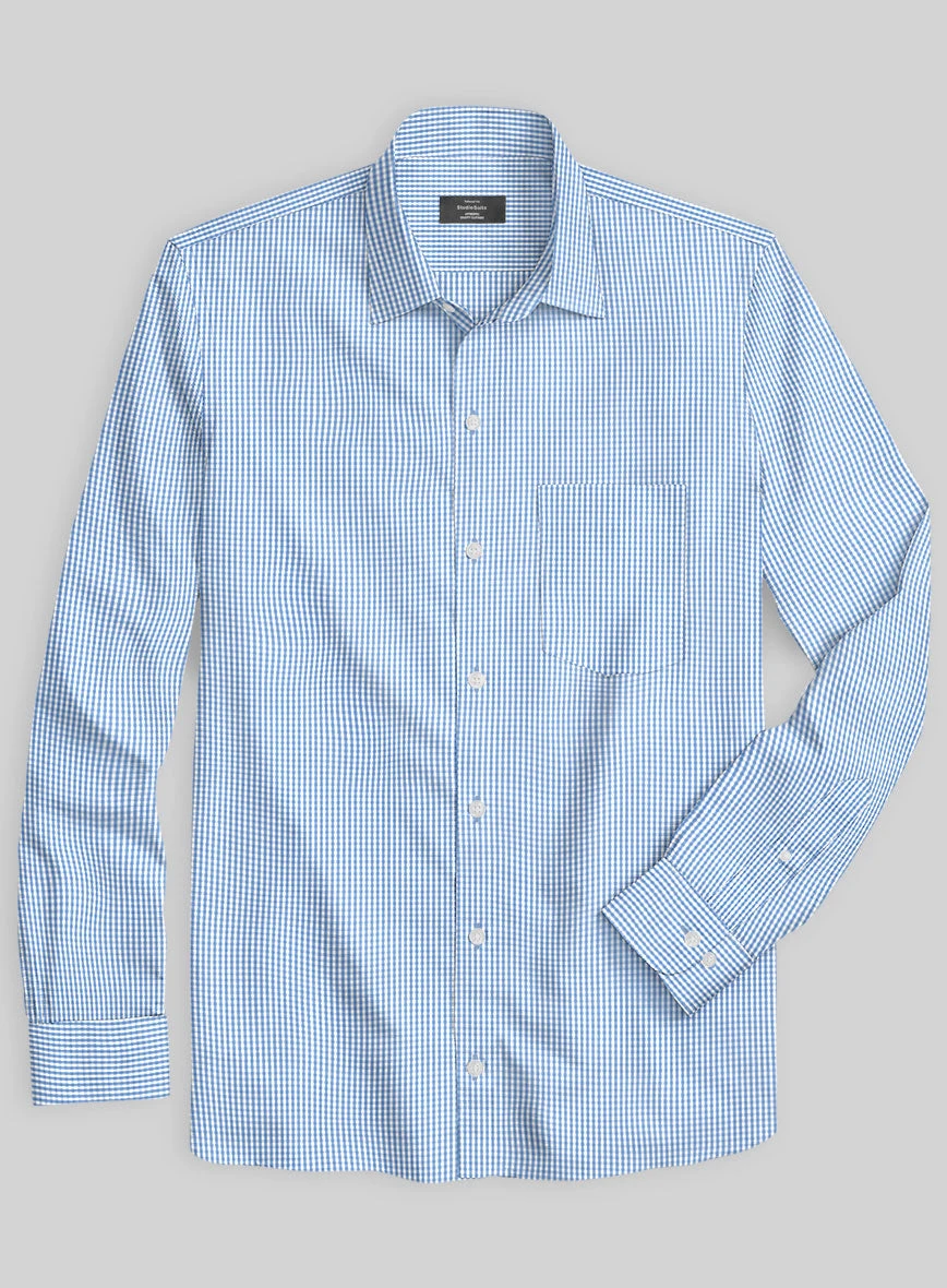 Italian Lombardo Gingham Blue Checks Shirt - Image 2
