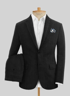 Italian Prato Black Herringbone Linen Suit