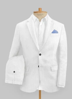 Italian Prato White Herringbone Linen Suit