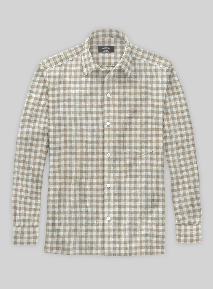 Light Brown Checks Linen Shirt - Image 2