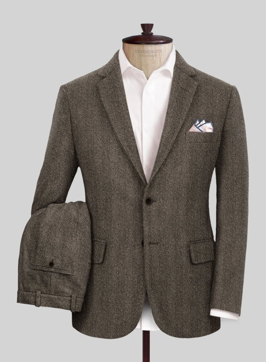 Naples Wide Herringbone Brown Tweed Suit