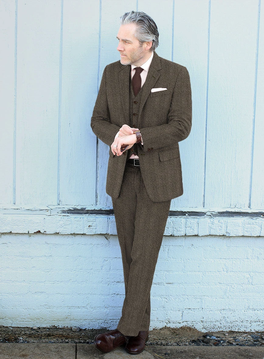 Naples Wide Herringbone Brown Tweed Suit - Image 2