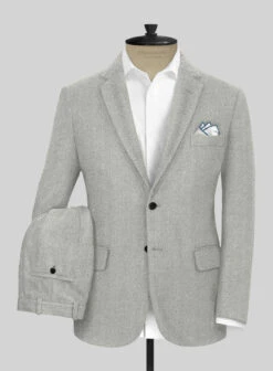 Naples Wide Herringbone Light Gray Tweed Suit