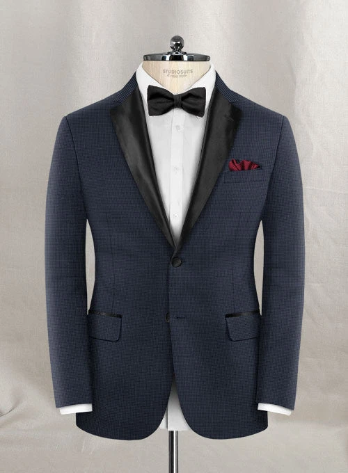 Napolean Mini Houndstooth Blue Wool Tuxedo Suit - Image 3