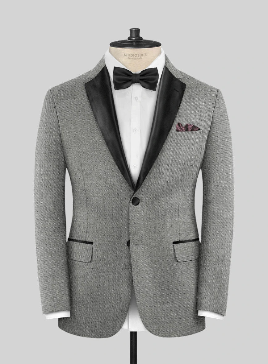 Napolean Sharkskin Light Gray Wool Tuxedo Suit - Image 2