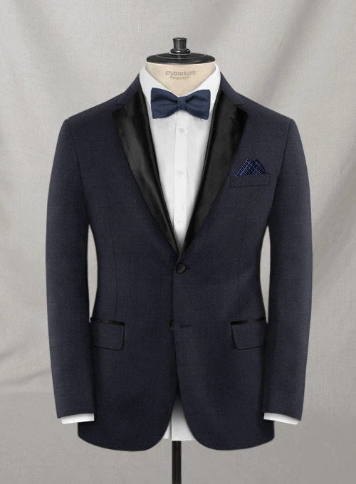 Napolean Stretch Navy Blue Wool Tuxedo Suit - Image 3