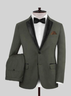 Napolean Stretch Olive Green Wool Tuxedo Suit