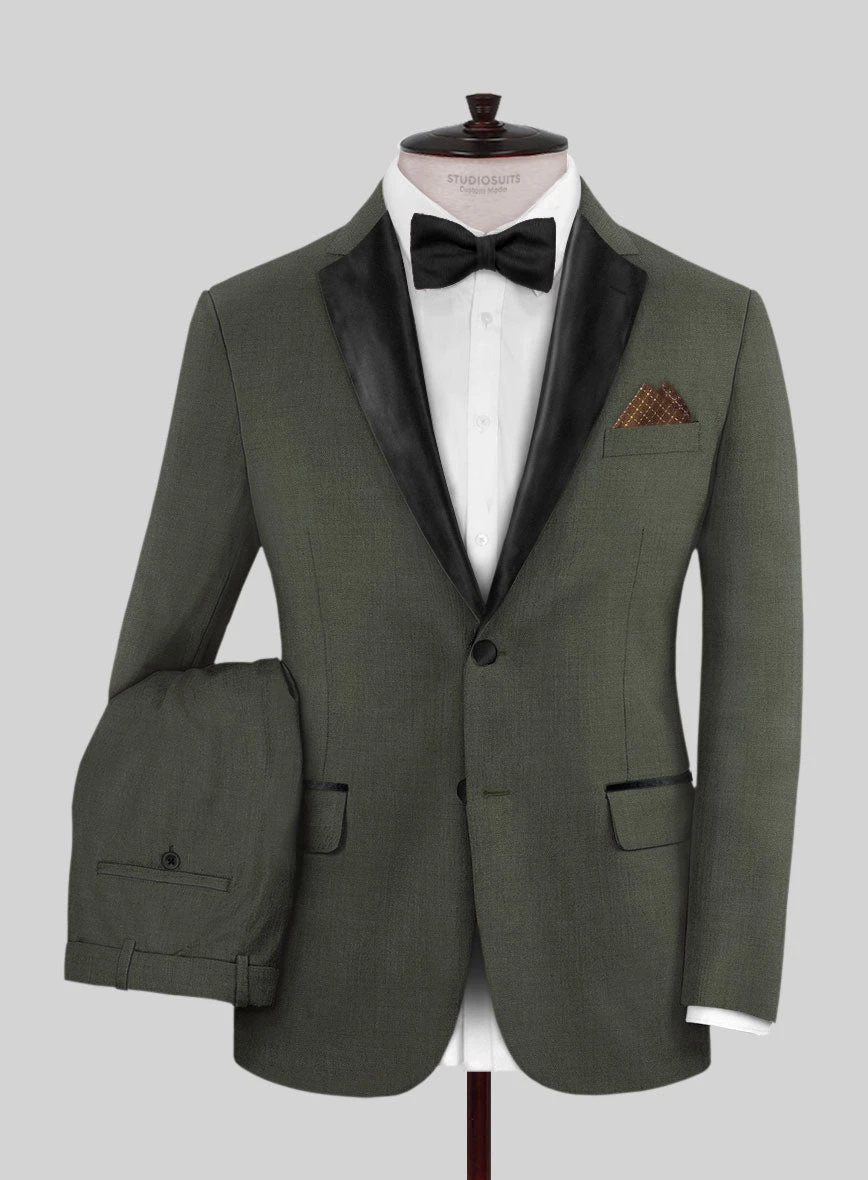 Napolean Stretch Olive Green Wool Tuxedo Suit