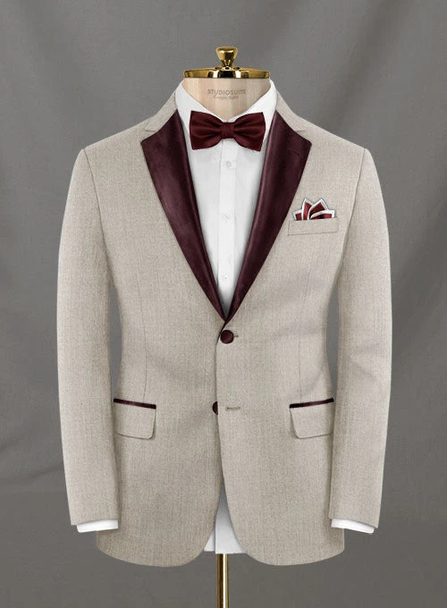 Napolean Stretch Pale Brown Wool Tuxedo Suit - Image 3