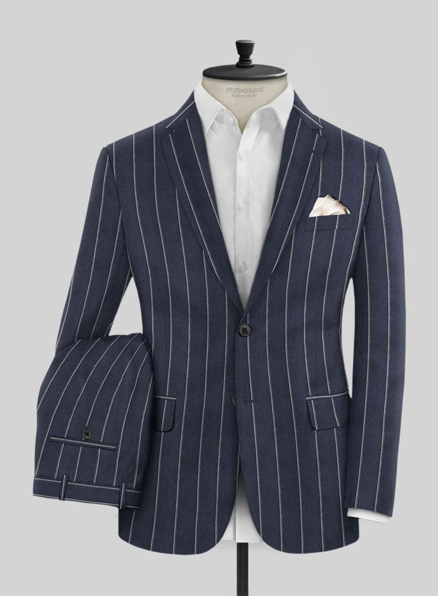 Noble Loredana Blue Stripe Cotton Silk Linen Suit
