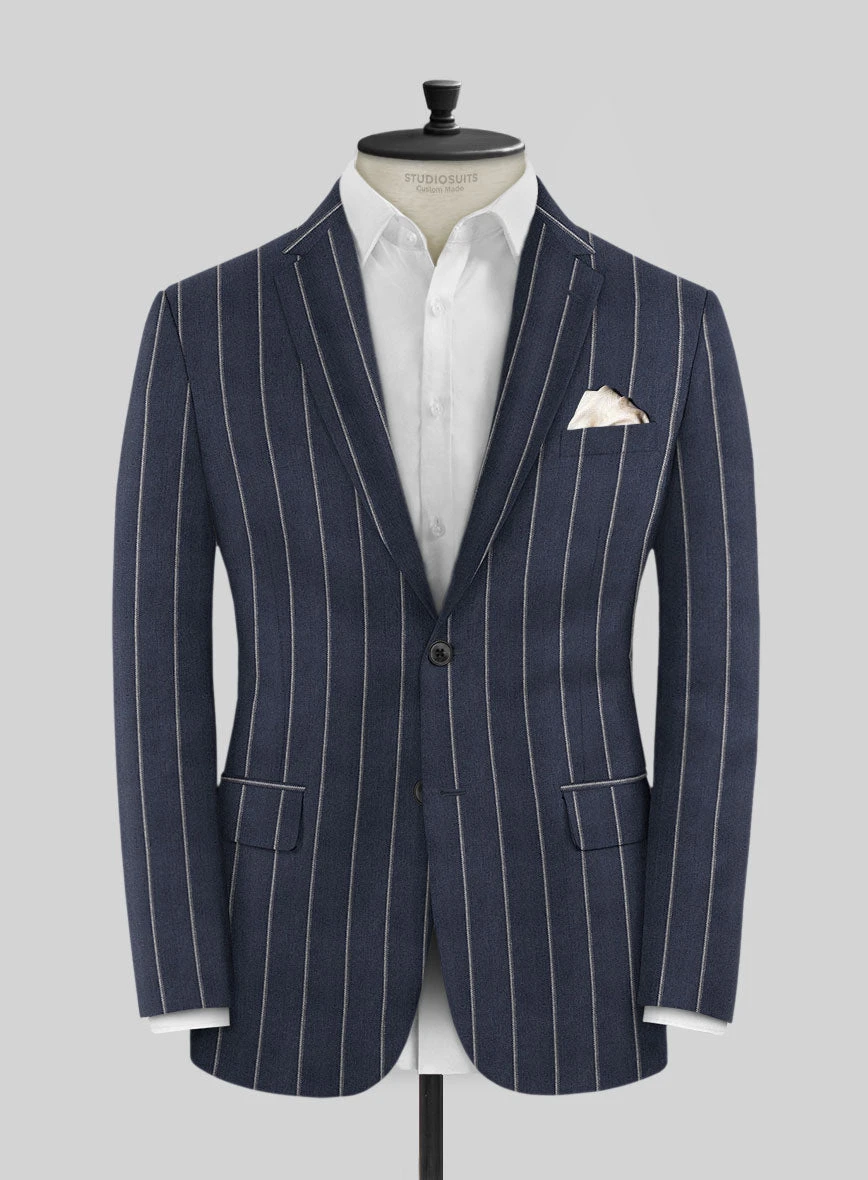 Noble Loredana Blue Stripe Cotton Silk Linen Suit - Image 3