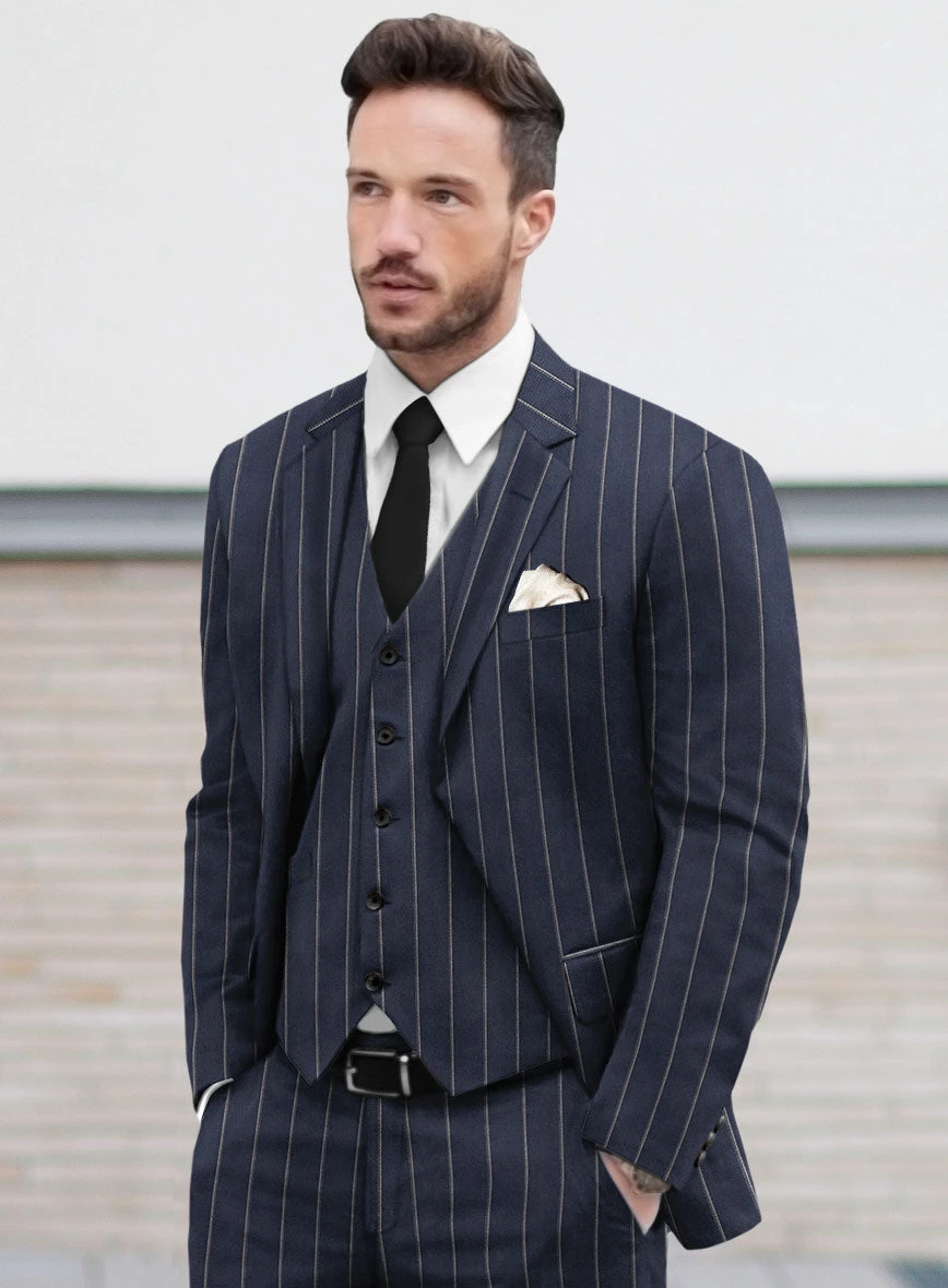 Noble Loredana Blue Stripe Cotton Silk Linen Suit - Image 4