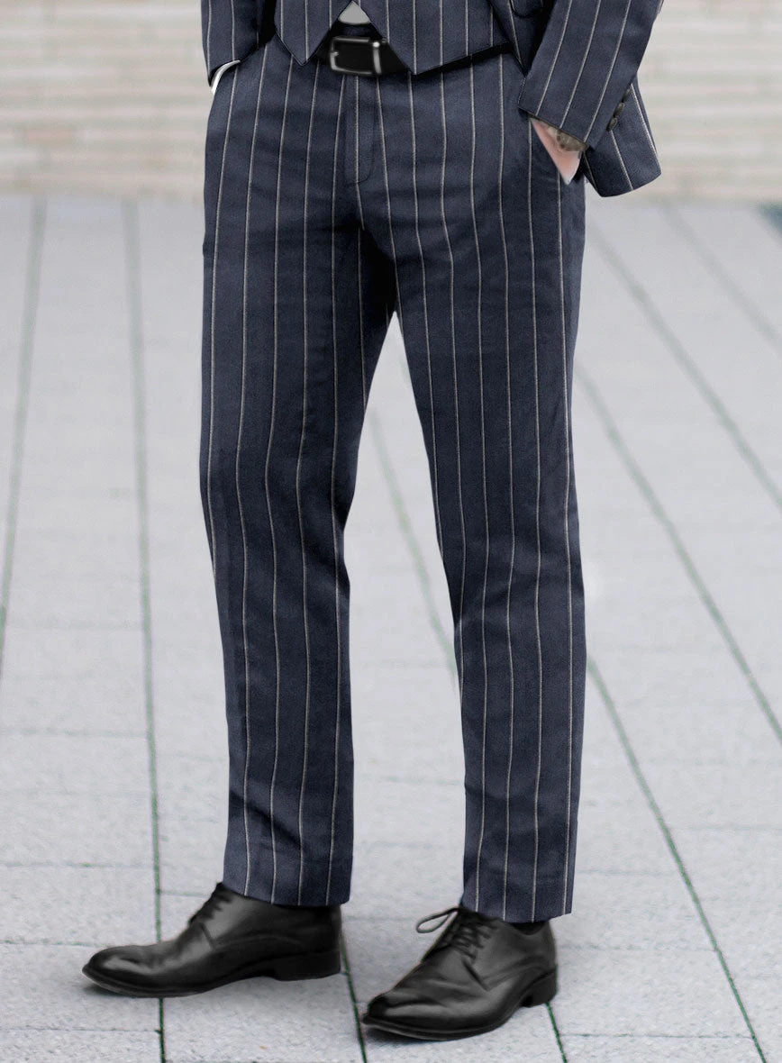 Noble Loredana Blue Stripe Cotton Silk Linen Suit - Image 6