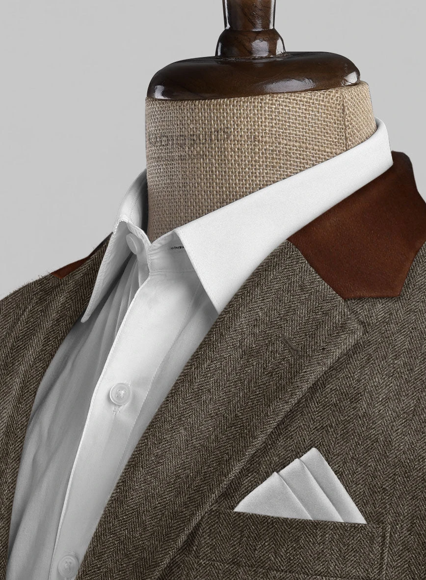 Vintage Dark Brown Herringbone Tweed Suit - Leather Trims - Image 4