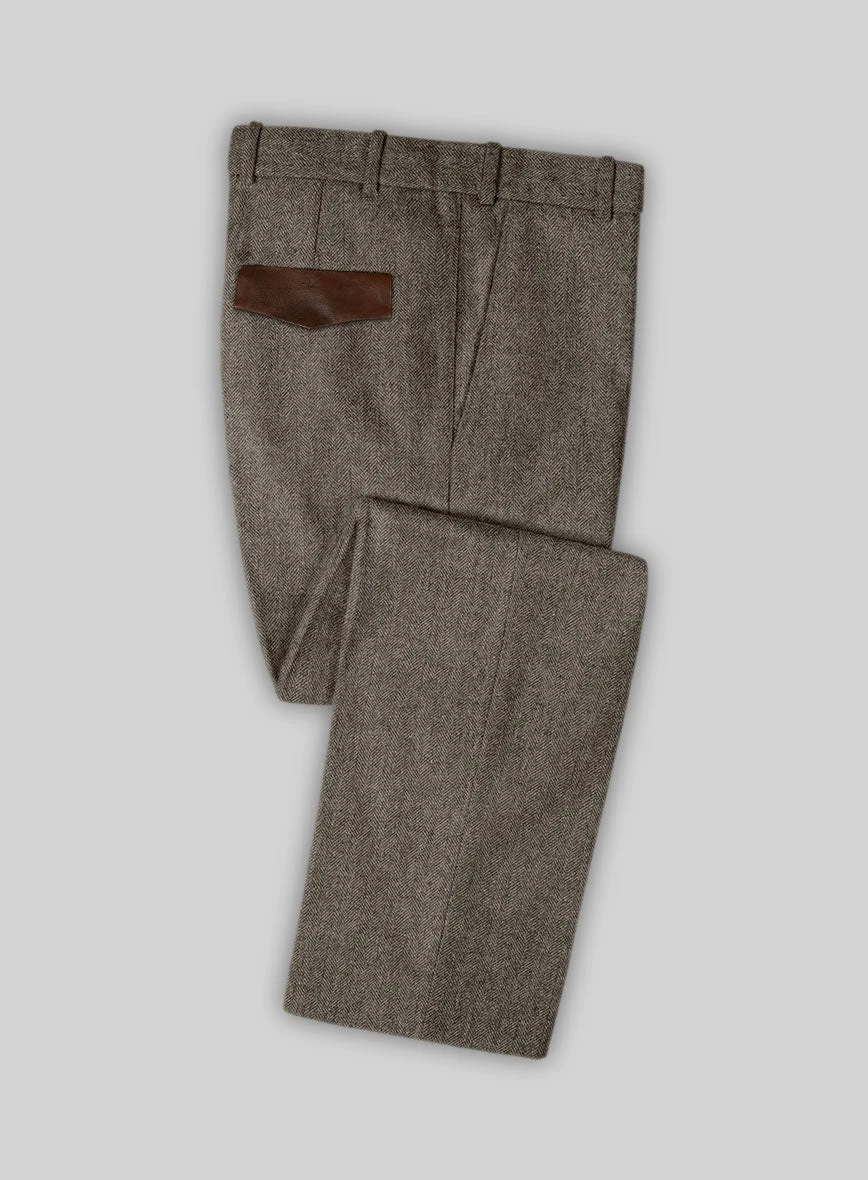 Vintage Dark Brown Herringbone Tweed Suit - Leather Trims - Image 7