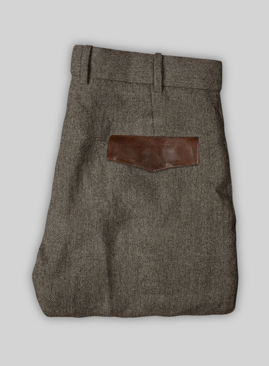 Vintage Dark Brown Herringbone Tweed Suit - Leather Trims - Image 6