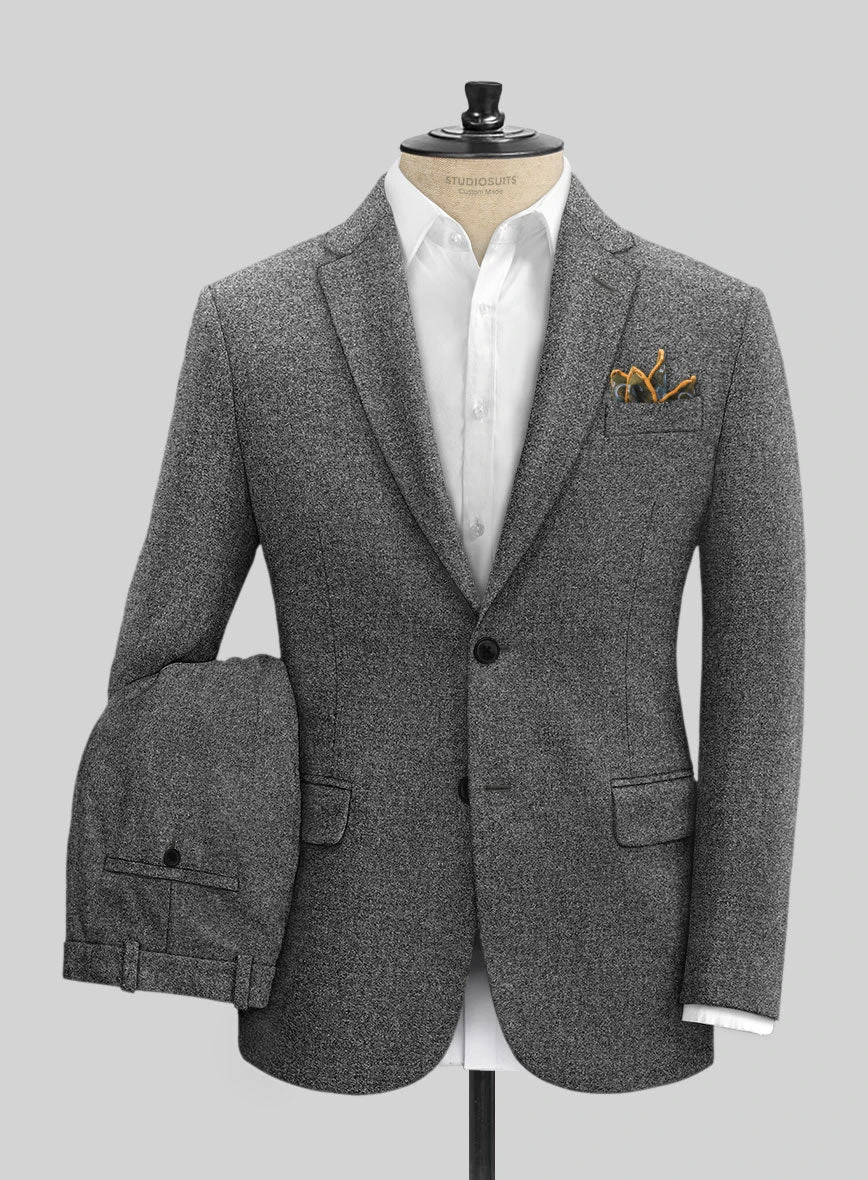 Vintage Plain Dark Gray Tweed Suit - Image 2