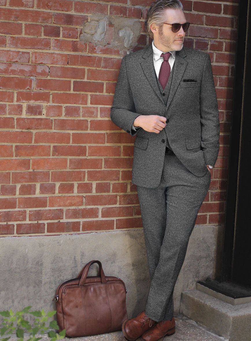 Vintage Plain Dark Gray Tweed Suit - Image 3