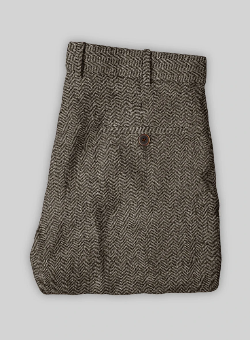 Vintage Dark Brown Herringbone Tweed Pants - Image 3