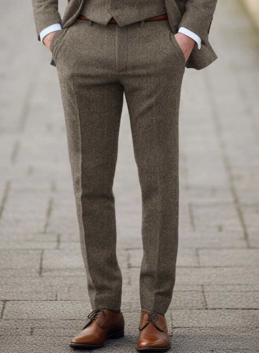 Vintage Dark Brown Herringbone Tweed Pants - Image 2